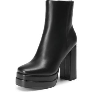 DREAM PAIRS Women's Platform Gogo Ankle Boots High Chunky Heels Square Toe Comfort Party Dress Booties Shoes for Women (9, Black)