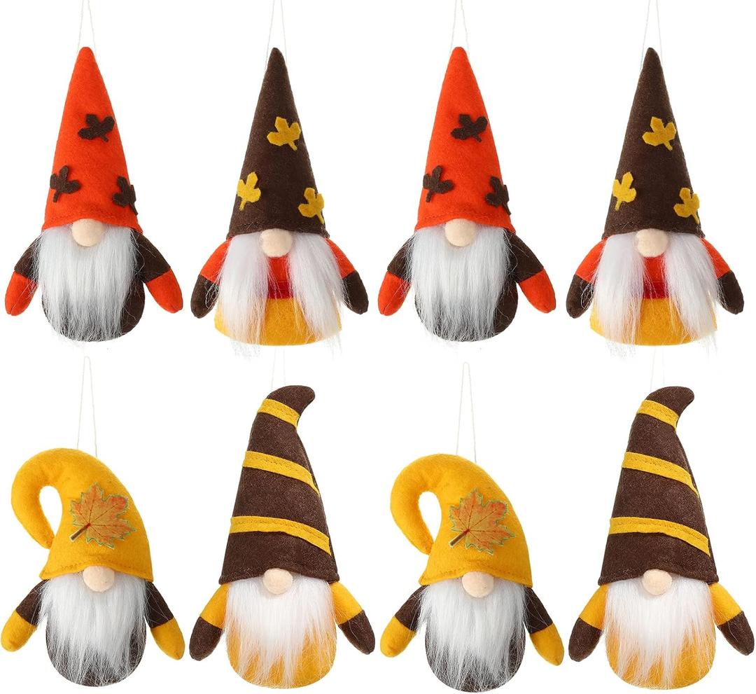 Skylety Thanksgiving Fall Gnome Autumn Hanging Ornament Harvest Swedish Handmade Scandinavian Tomte for Halloween Decor(8 Pieces)