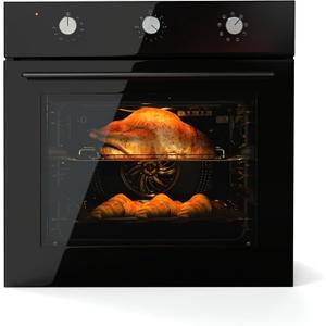 Garvee 24 Inch Built-in Electric Wall Oven, Single Convection Oven 2.5 Cu.Ft with 8 Cooking Functions, 3000W Power, Mechanical Knob Control, Black