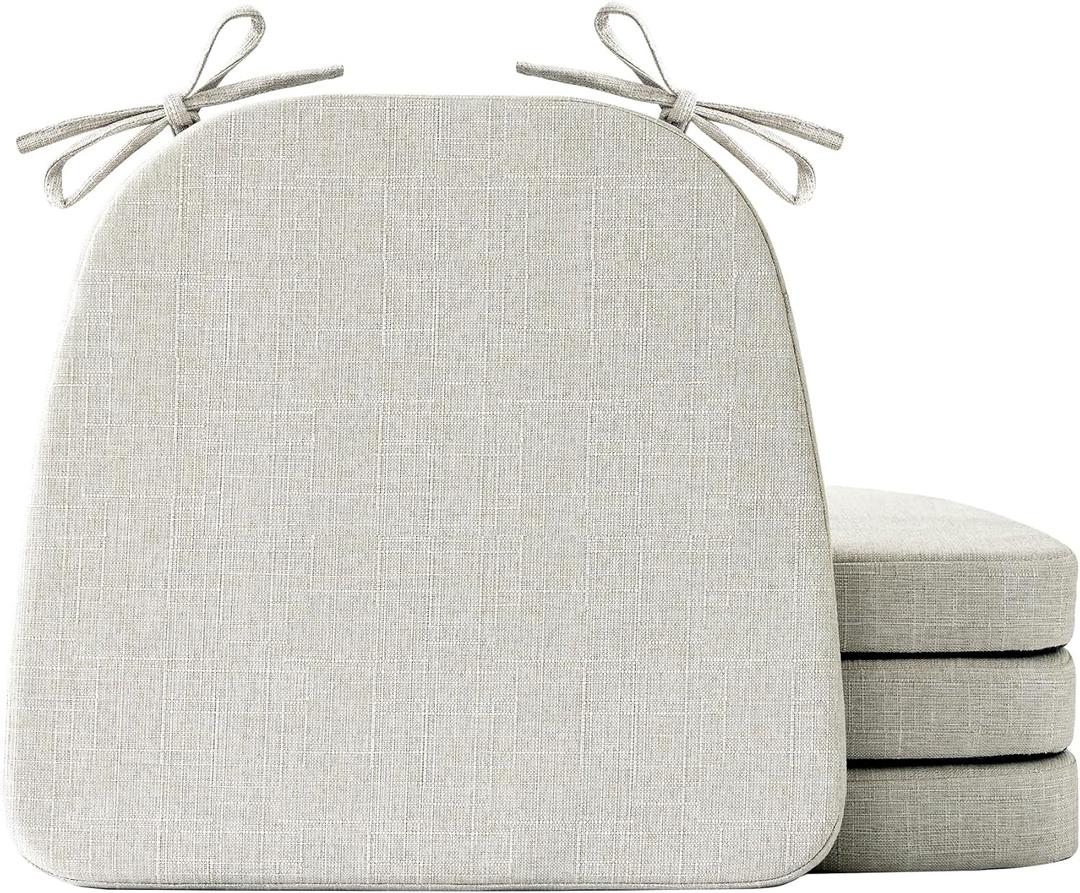 IASEAHK Chair Cushions for Dining Chairs Set of 4, Non Slip Kitchen Chair Pads, 17" x 16" x 2", Indoor Dining Chair Cushions with Ties, D-Shaped Seat Cushions for Kitchen Chairs, Beige