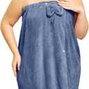 Plus Size Towel Wrap with Hair Towel for Women(XXL-XXXXL), Adjustable Women Shower Wrap Body Wrap Bath Towels, Comfortable Spa Bathrobe + Hair Drying Towel, Dark Blue