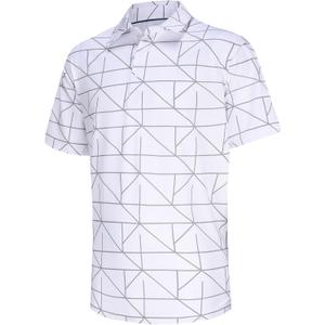 Mens Golf Shirt Short Sleeve Dry Fit Moisture Wicking Performance Collared Funny Print Golf Polo Shirts for Men (Small, White Line)
