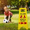 Slow Kids at Play Sign, Children at Play Safety Signs with Double-Sided Text and Graphics with Reflective Tape for Street Neighborhoods Schools Park Sidewalk Driveway Yellow 2Pack, Medium