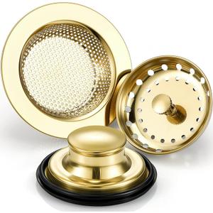 Mudder 3 Pcs Kitchen Sink Drain Strainer and Stopper Stainless Steel Garbage Disposal Plug with Handle Universal Anti-Clogging Kitchen Sink Filter Sieve Basket Strainer(Light Gold) Mudder 3 Pcs Kitchen Sink Drain Strainer and Stopper Stainless Steel Garbage Disposal Plug with Handle Universal Anti-Clogging Kitchen Sink Filter Sieve Basket Strainer(Light Gold)