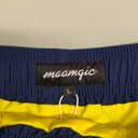 maamgic Mens Swim Trunks with Compression Liner Short Stretch Mens Bathing Suit Quick Dry Swimming Trunks Swimsuit (Navy Blue Yellow, Large)