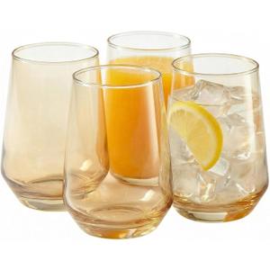 Drinking Glasses - Set of 4-13oz. Margarita Glass Cups - Dishwasher Safe Cocktail Clear Heavy Base Tall Beer Glasses, Water Glasses, Bar Glass, Wine, Juice, Iced Tea Glass Cups Gold