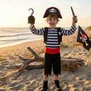 IKALI Pirate Costume for Kids Boys,Toddler Pirate Role Play Dress Up with Bandana, Cutlass, Hat 3-10 Years (Black)