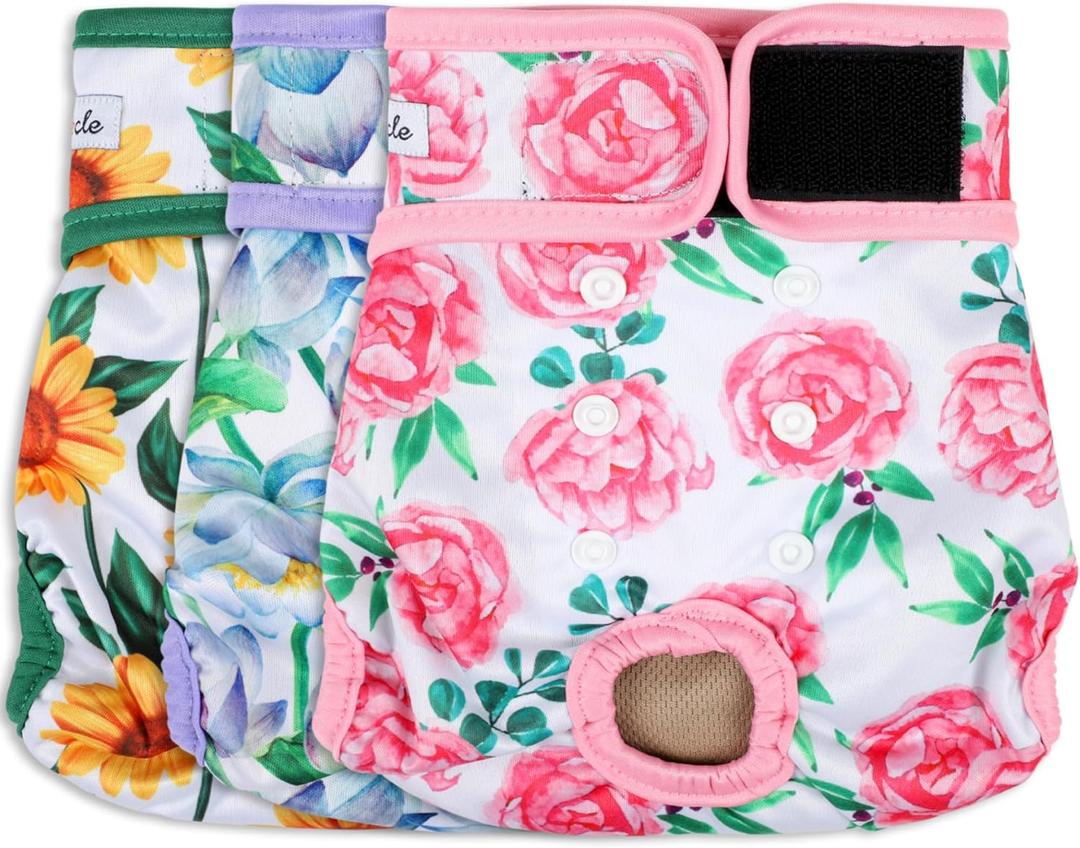 Dog Diapers Female- Premium Reusable Diapers for Doggie in Heat - Highly Absorbent Female Dog Diapers for Pet Incontinence with Adjustable Snaps Sunflower, S