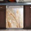 Dishwasher Cover Sticker 23x26 Inch, Neutral Pampas Grass Botanical Vinyl Decal, Beige Gold Minimalist Peel and Stick Dishwasher Door Wrap, Waterproof Removable Kitchen Appliance Decor(Champagne)