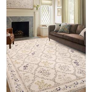 YIHOUSE Washable Floral 6x9 Area Rugs for Bedroom Girls, Beige Soft Living Room Rug Non Slip Ultra-Thin, Large Throw Carpet for Kids Playroom, Classroom, Dorm, Nursery, Beige Multi