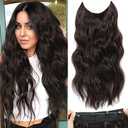 BUPPLER Halo Hair Extensions 20 Inch Invisible Wire Hair Extensions Adjustable Long Wavy Hairpiece Synthetic Upgrade 4 Secure Clips in Hairpieces 20 Inch,Black Brown