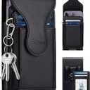 X-Large Belt Holster for iPhone 15 14 13 12 Pro Max/Plus with Separable Multipurpose Card Holder, Cell Phone Belt Holder for Men Compatible with Samsung Galaxy Note, Plus, FE, Models (Black)