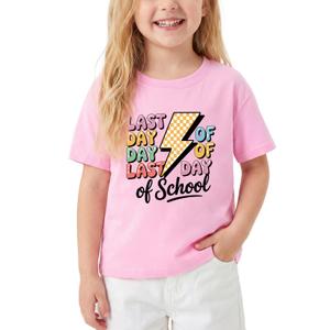 Happy Funny Last Day of School T-Shirt for Kids Toddler Girls Boys Short Sleeve Tee Cotton 2-8T (Pink)
