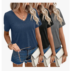 Womens Summer Tops Short Sleeve T Shirts V Neck Women Tops Loose Casual Tee Trendy Clothes, Size XL
