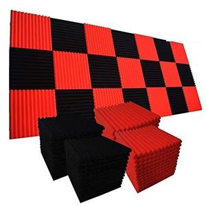 45 Pack Acoustic Foam Panels,1" x 12" x 12" Acoustic Wedge Studio Foam Sound Absorption Wall Panels (BLACK 22 pcs/RED 23 pcs)