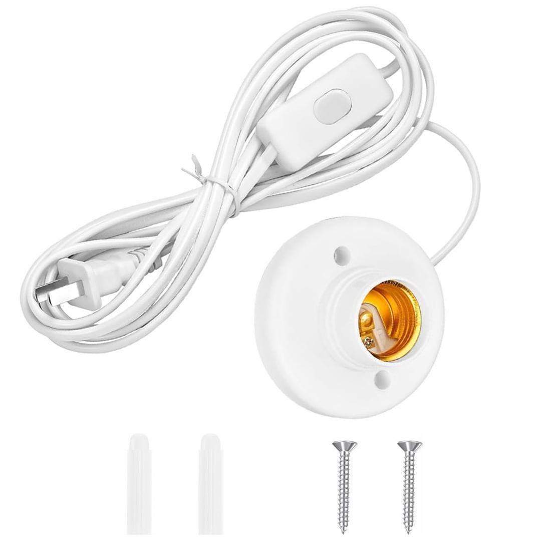 20ft Light Bulb Base with Cord E26/E27 Light Socket with On/Off Switch, 110V-250V Lamp Base for Light Socket with Cord, Light Bulb Socket with Plug-in Lamp Holder Base for Desktop,Include Screw