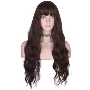 Long Wavy Brown Wig with Bangs for Women | Heat Resistant Synthetic Hair Wigs for Daily Use (Brown)