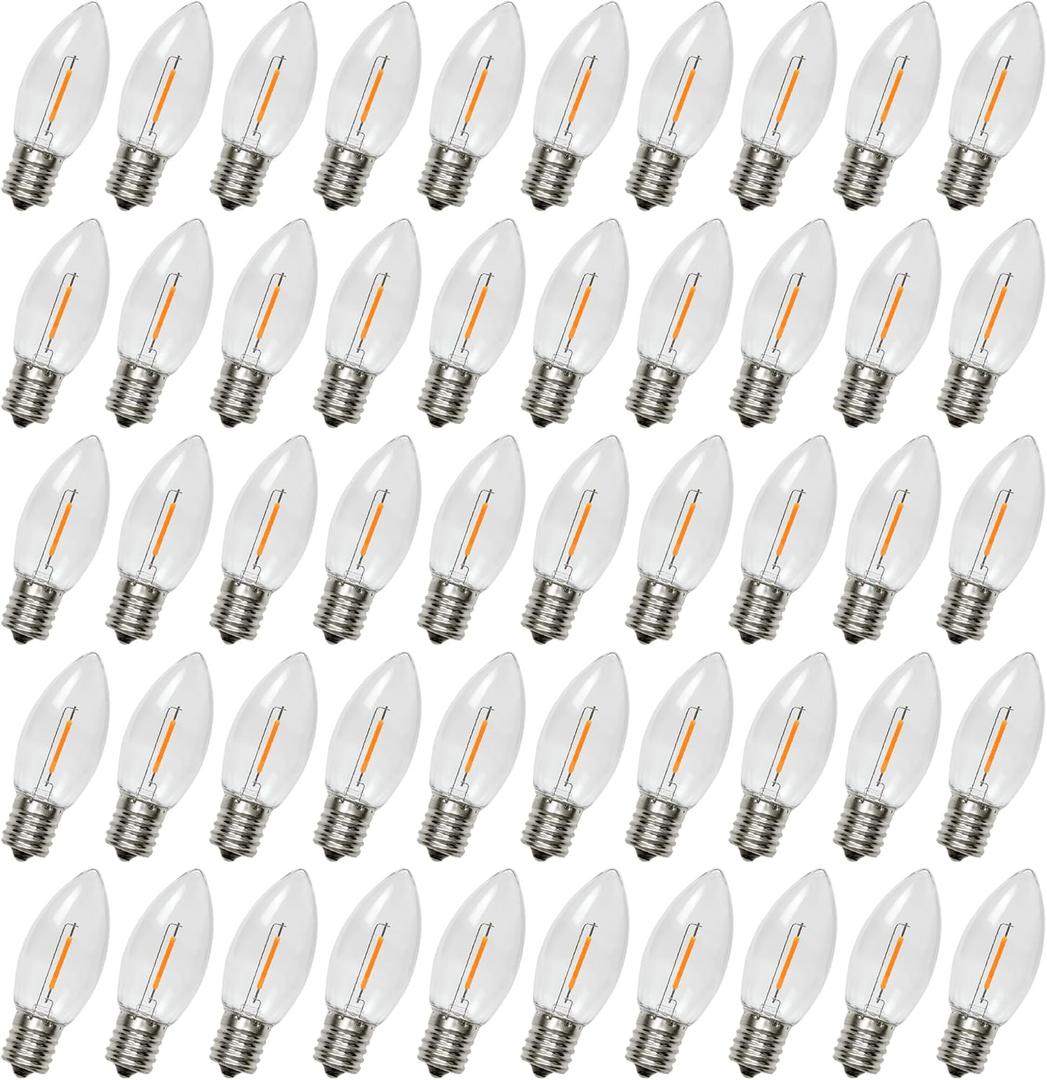 BORT 50 Pack C9 LED Replacement Light Bulb, C9 LED Bulbs for Christmas Outdoor String Lights, E17 Intermediate Base, Commercial Grade Holiday Bulbs Warm White 2200K