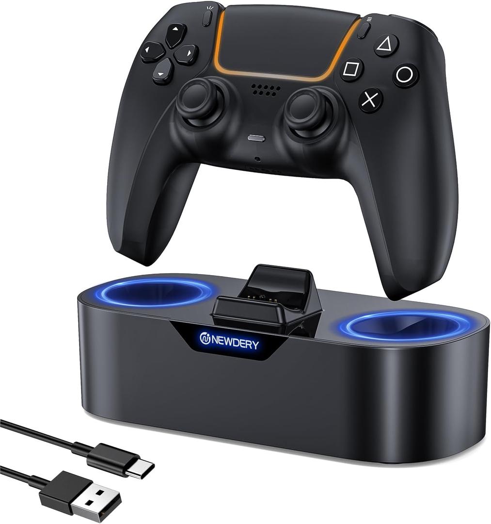 NEWDERY PS5 Controller Charger Station, Fast Charging Dock for PlayStation 5 Controllers, Single Controller Charging Stand Replacement for PS5 Controller & DualSense Edge Controller, Black