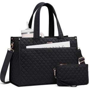 LOVEVOOK Laptop Tote Bag for Women,Canvas Work Tote Bag for Women with Clutch Purse,15.6 Inch Computer Briefcase Bag,Professional Teacher Business Office Bag,Lightweight Shoulder Travel, Black