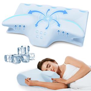 Cervical Pillow for Neck Pain Relief, Cooling Contour Memory Foam Pillows Support Odorless Ergonomic Neck Pillow Adjustable Orthopedic Bed Pillow for Side Back Stomach Sleeper with Pillowcase,Blue