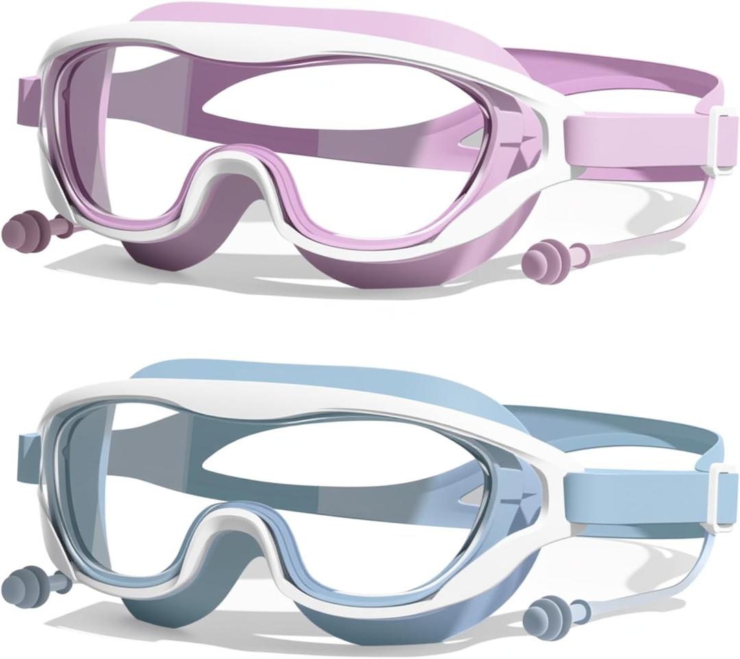 Kids Swim Goggles 2 Pack, Anti-Fog Anti-UV Wide View Swimming Goggles for Kids Boys & Girls Age 8-15 (Pink & Blue)