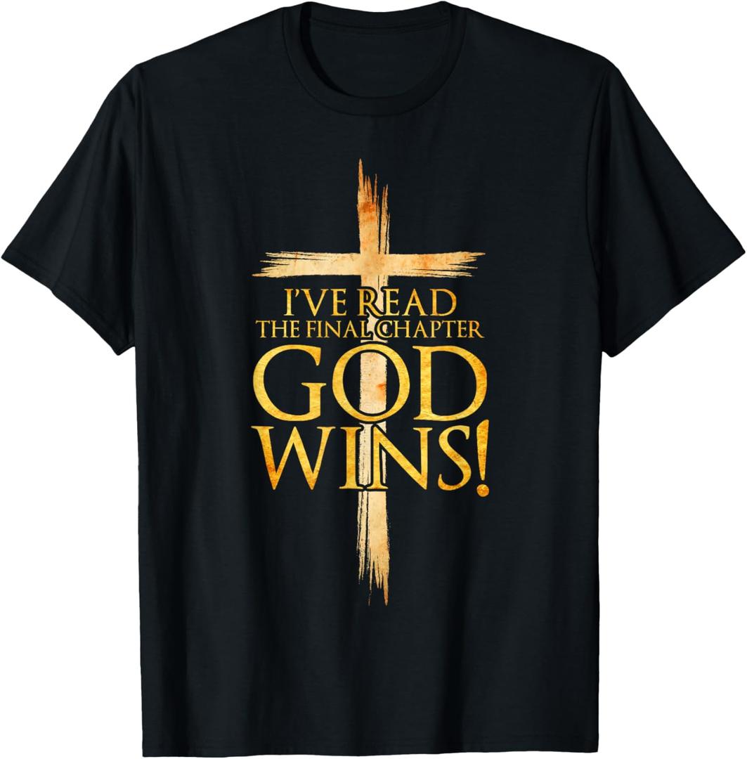 I've Read the Final Chapter God Wins Christian Faith Cross T-Shirt (Small, Black)