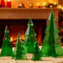 6 Pcs Acrylic Christmas Tree Centerpieces, 4" to 10" 3D Mini Xmas Tree Tabletop Decoration Christmas Decorations for Office Home Modern Party Winter Decor(Green)