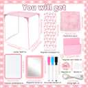 14 PCS Pink Locker Accessories Kit Back to School Locker Decorations Supplies for Girls with Locker Shelf Magnetic Wallpaper Whiteboard Mirror Organizer Markers Rug String Lights and Cute Bow Magnet