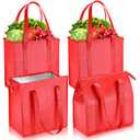 Paterr 4 Pcs Insulated Grocery Bags Large Reusable Insulated Shopping Bags with Zipper Top Cooler Totes for Hot or Cold Food(Red)