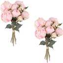 ICBOX Pink Peonies Artificial Flowers 2 Bouquets Vintage Peonies 18pcs Pink Peonies with Single Long Stems Silk Flowers for Wedding Decoration Bride Bouquet Flowers Crafts Floral Arrangement (Pink)