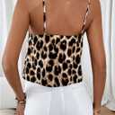 Milumia Women's Leopard Print Tie Bow V Neck Cami Top Spaghetti Strap Camisole (L)