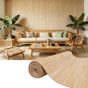 Natural Bamboo Wall Panel for Interior Wall Decor, Pole Wrap Wainscoting Paneling, Eco-Friendly Formaldehyde-Free Interior Decor for Living Room,Kitchen Island, Ceiling,Office, 48" H x 96" L, Raw Wood
