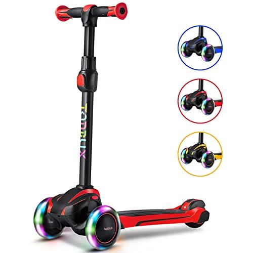TONBUX Kids Scooter for Age 3-12, Toddler Scooter with 4 Adjustable Heights, Light Up 3-Wheels Scooters, Shock Absorption Design, Lean to Steer, Balance Training Scooters for Kids