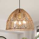17.7" Rattan Pendant Light,Hand Woven Wicker Hanging Light