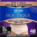 Always Discreet Boutique Black, Reimagined Adult Diapers for Women, Maximum Absorbency Incontinence and Postpartum Underwear Size XL/XXL, Fits and Feels Like Real Underwear, 48 Count