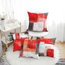 Red Throw Pillow Covers Decorative Cushion Case 18x18 Inch Set of 4 Taupe Abstract Art Painting Pillowcase for Sofa Couch Bedroom Living Room Farmhouse Office Car Decor Red Grey