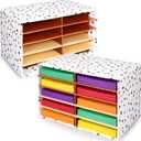 Colingmill 2 Pcs Boho Classroom Paper Storage Organizer Construction Paper Storage Desktop Mailbox File Sorter Literature Cardboard Organizer for Home Office School, 19.7 x 12.4 x 11.8 Inch