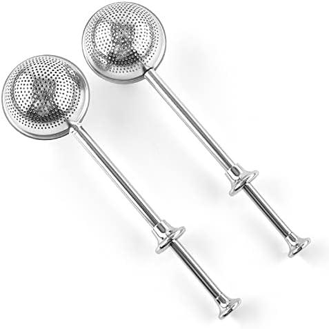 3 x Two stainless steel tea filters with long handles, used as advanced tea filters for loose leaf tea, outdoor portable rotating tea leakage tea ball tea separation ball tea brewing device