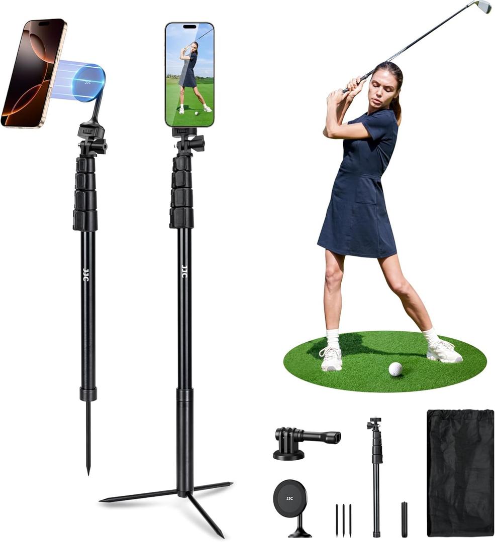 Golf Monopod Selfie Stick with Ground Spike Stakes, 61" Magnetic Aluminum Phone Tripod Stand for Golf Training Aid, Golf Swing Analyzer for iPhone 16 15 14 13 12 Pro Max Plus Gopro Action Cameras