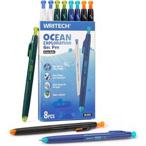 WRITECH Retractable Gel Ink Pens: 8ct Black Ink 0.5mm Fine Point Tip Click Pen for Smooth Writing Journaling Note Taking Sketching No Smudge & Smear