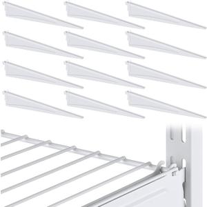 Wonderjune Adjustable Locking Shelf Bracket 16 Inch Shelf Brackets Heavy Duty Wire Shelving Brackets for Deep Wire Shelving Double Track System(White,12 Pcs)