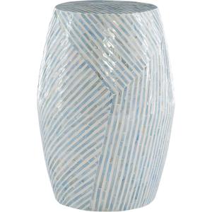 Linon Ivory and Blue Capiz Drum Tylin Accent Table