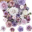 Floweroyal Artificial Flowers Combo Purple Flowers Mix Silk Flowers Dahlia Roses with Stems for DIY Wedding Bridal Bouquets, Baby Shower, Floral Arrangement, Table Centerpieces, Home Decorations.