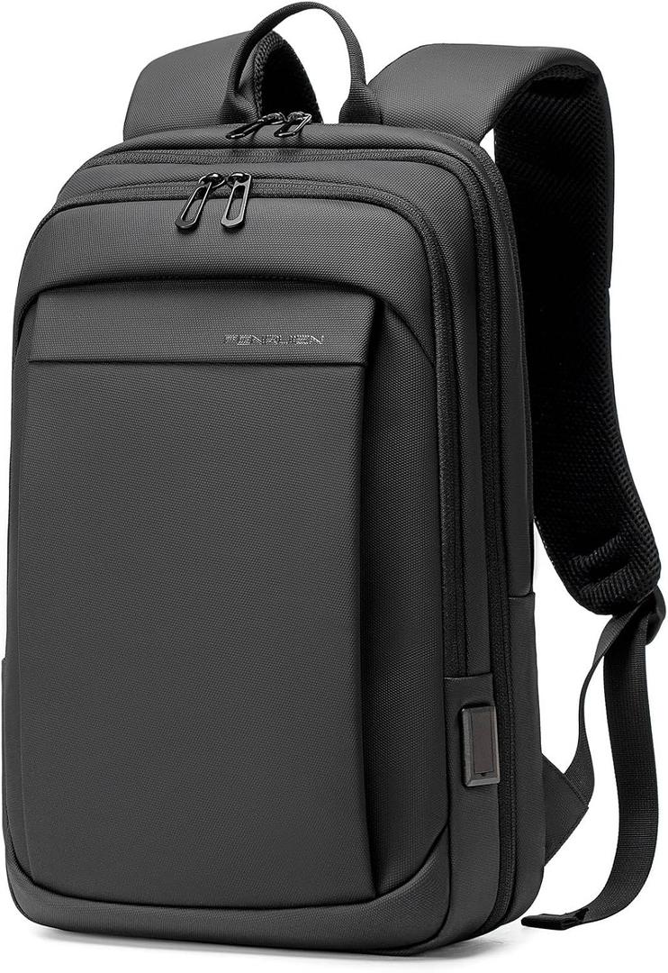 FENRUIEN Tech Backpack for Men, Expandable Backpack with USB C Charging Port, Water Resistant 17.3 Laptop Backpack, Black