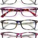 YTDNS Reading Glasses for Women, 4 pack Fashion Readers for Women Men Spring Hinge Eye Glasses, Blue Light Reading Glasses (Purple/Green/Pink/Blue)