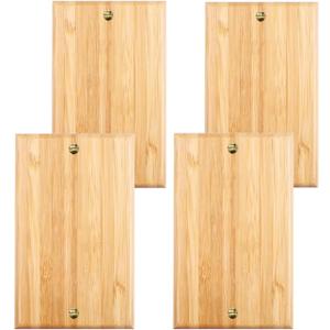 4PC Solid Wood Light Switch Plate Blank Wall Plate Light Switch Cover Quality Raw Wooden Switch Plate Decorative Bamboo Single Toggle Wall Plates (Standard Size)
