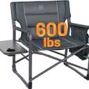 Timber Ridge XXL Upgraded Oversized Directors Chairs with Foldable Side Table, Detachable Side Pocket, Heavy Duty Folding Camping Chair up to 600 Lbs Weight Capacity (Gray) Ideal Gift