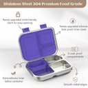 BABHAMNESS Stainless Steel Bento Box Kids, 3 Compartments Leak Proof Metal Bento Lunch Box, 304 Stainless Steel Bento Lunch Containers for School and Office,Dishwasher Safe, BPA-Free-Purple