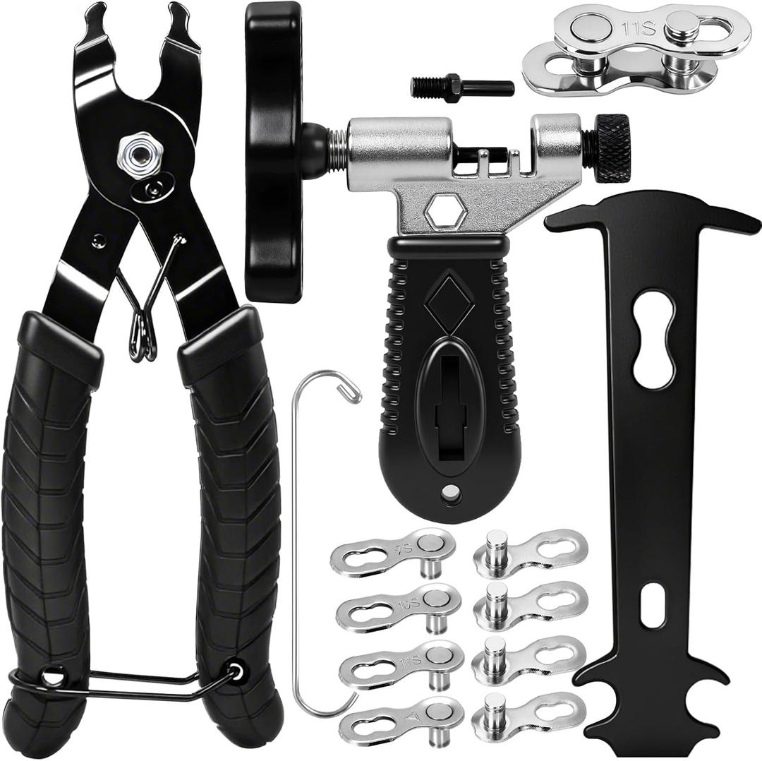 Bike Chain Tool Repair Kit,Bicycle Chain Removal Tools,Chain Breaker Tool &Plier&Checker& 4 Pairs Missing Links for Single 6/7/8/9/10/11 Speed Chain,Biking Gear